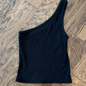 Black One-Shoulder Ribbed Tank Top